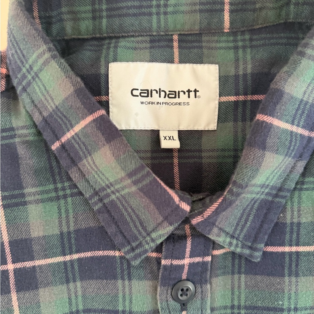 Carhartt WIP Green, Navy & Pink Plaid Button-Down Shirt